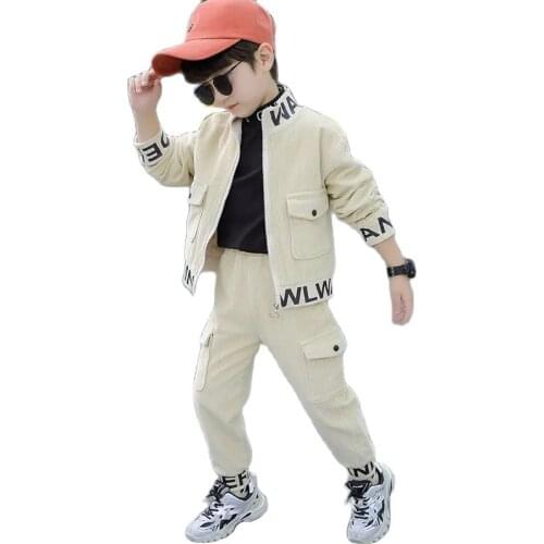 Spring & Autumn Corduroy Boy Sets New 2021 Korean Version Fashion Clothes For Teens 2-Piece Handsome Casual Childrens Clothing