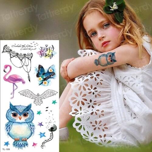 Temporary tattoo sticker kids children tattoo animals flamingo owl mandala tattoo watercolor women girl tatoo fake waterproof