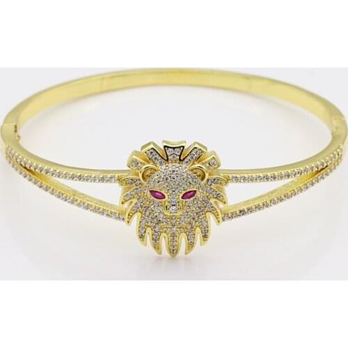 Top Quality Classic Copper Womens Bangles Gold Color Rhinestone Leopard Head Bracelets Cuff Simple Trendy Rainbow Jewelry Gift