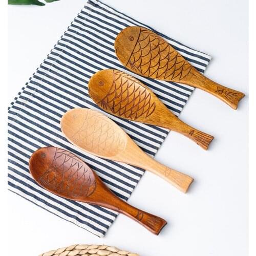 Japanese Style Fish Shaped Cartoon Rice Shovel Wooden Tableware Rice Spoon Full Rice Spoon Dry Rice Spoon