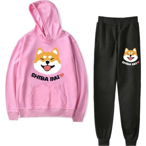 Funny Kawaii Cute Shiba Inu Mens Sportswear Sets Casual Tracksuit Two Piece Set Top and Pants Sweat Suit Male Sporting Suits