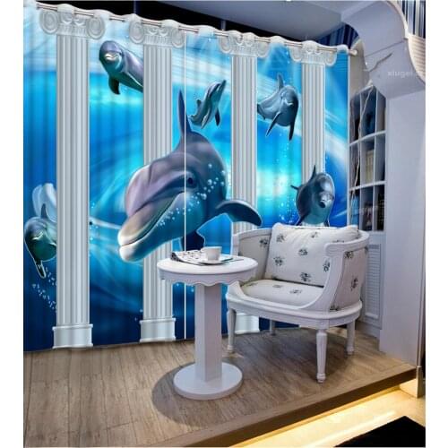 Customize printing blackout curtains dolphin modern living room bedroom modern ready made curtains