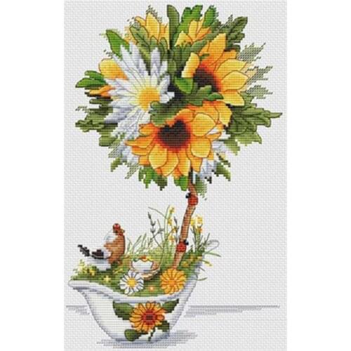 Yellow sunflower patterns Counted Cross Stitch 11CT 14CT 18CT DIY wholesale Chinese Cross Stitch Kits Embroidery Needlework Sets