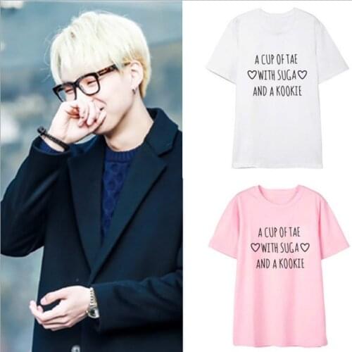 Kpop suga same paragraph pink t shirt women Korean casual Student Summer tshirt women cotton Hip hop Harajuku shirt Tops gothic