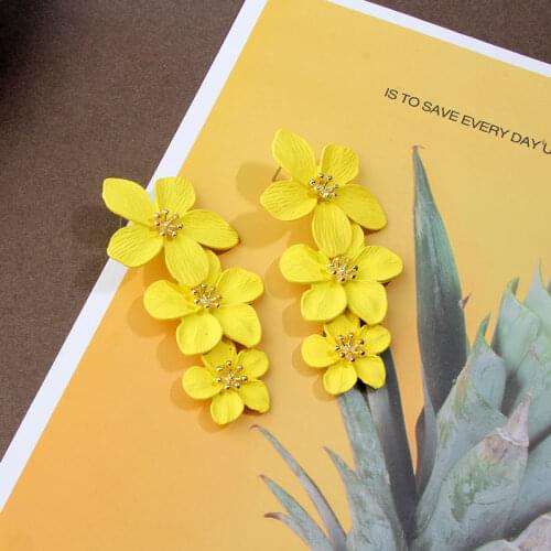 Flatfoosie Fashion Geometric Flower Long Drop Earrings For Women Wedding Multicolor Statement Gifts Earrings 2019 Female Jewelry