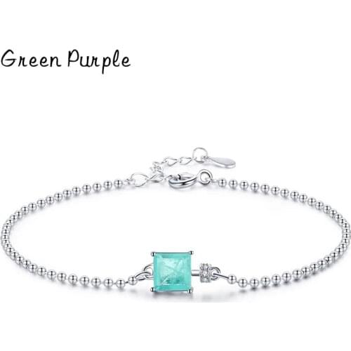 Real 925 Sterling Silver Luxury Square Tourmaline Beads Chain Bracelet For Women Paraiba Fine Statement Jewelry 2021 New