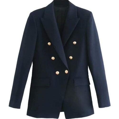 2021 New Women Fashion With Metal Buttons Blazers Coat Vintage Long Sleeve Back Vents Female Outerwear Chic Tops