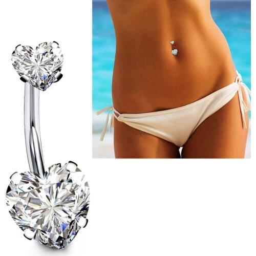 14G 10mm Stainless Steel Belly Button Rings Barbell Navel Rings Bar for Women CZ Love Heart Body Piercing