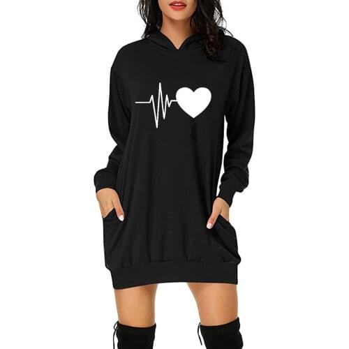 Fashion Dress Autumn Hoodies Women Valentines Day Letter Print Hooded Pockets Short Sweatshirt Women Dress vestido de mujer