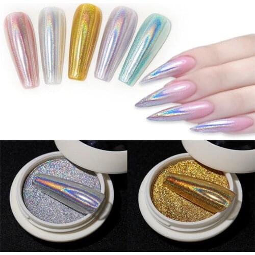 0.8g Powder Nails Laser Silver Pink Gold Glitter Chrome Nail Powder Shimmer Gel Polish Flakes for Pigment