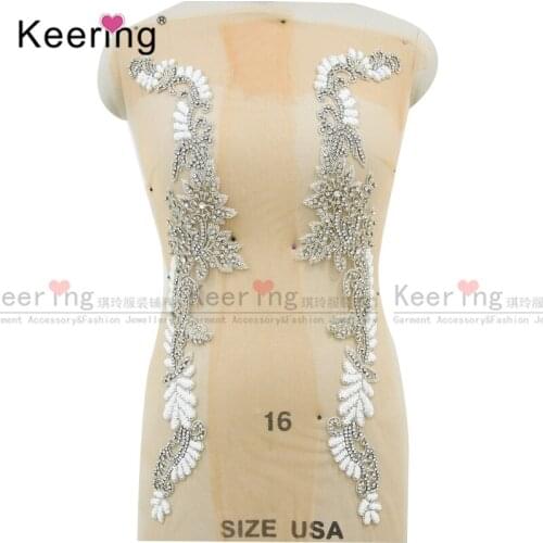 1Pair) New Arrivals crystal patch rhinestone applique For Wedding Dress WDP-133