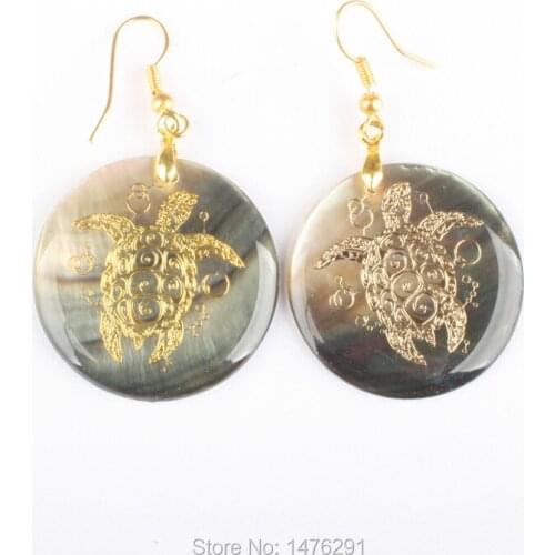 Fashion 30x30MM Natural Abalone Shell Sea Turtles Donuts Dangle Earrings 1Pair For Women