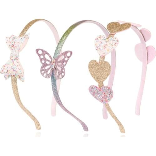 1 PC Metal Headband Glitter Cover Non-Slip Bow Butterfly Hearts Cute Hard Hairband Fashion Hair Accessories For Girls