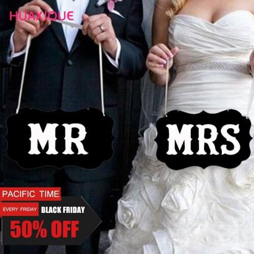 2pcs/set MR & MRS Photo Props Wedding Decorations Table Chair Sign Bride To Be Anniversary Party Photographs Banner Props