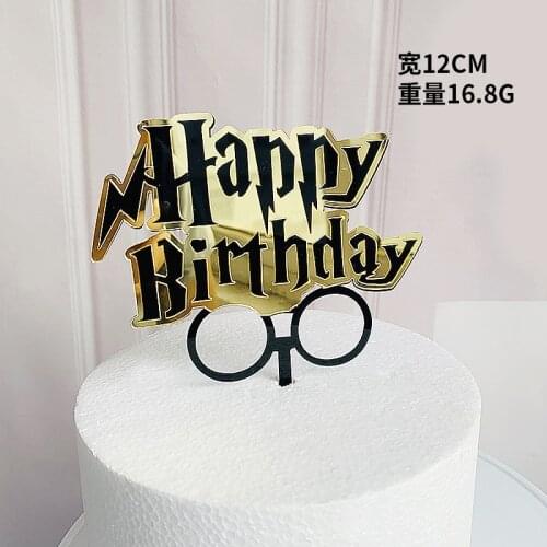 2021 Cartoon Acrylic Happy Birthday Cake Toppers Gold Black Birthday Cupcake Toppers for Kids Birthday Party Cake Decorations