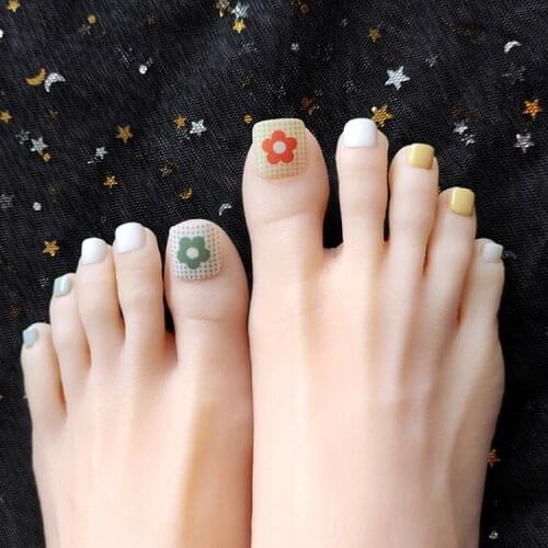 24pcs Small Flower Toenail Patch Glue Type Removable Short Paragraph Fashion Manicure Small Fresh False Toenail Patch DL