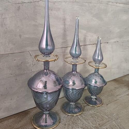 3 pieces different size body fragrance cologne refillable beautiful design blown glass bottles decorative vanity home decor