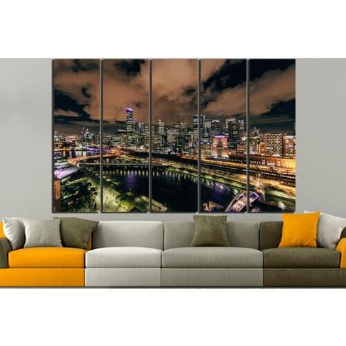 Home Decoration Wall Art 5 Set Brightly Lit City Canvas Painting Print Modular Picture Landscape Poster Modern Living Room Frame