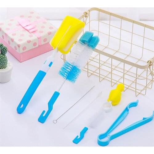 7Pcs Baby Bottle Cleaning Brush Set Nipple With Handle 360-degree Rotating Clean Sponge Spout Cup brush set Bottle Clean Tools