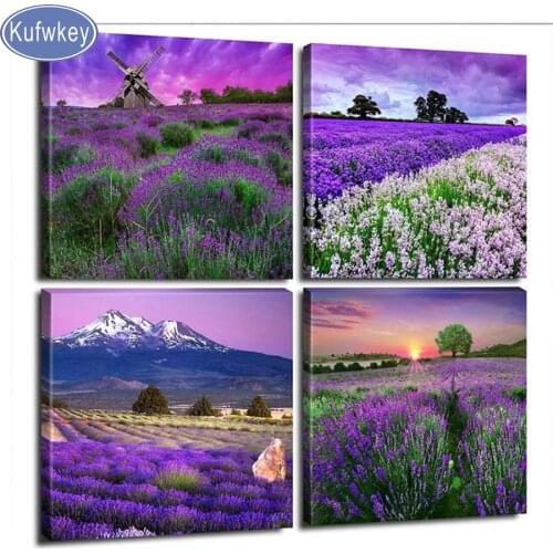 Diamond Painting 4pcs/set Lavender 5d diy diamond mosaic picture of rhinestones Embroidey cross-stitch Square Drill Resin