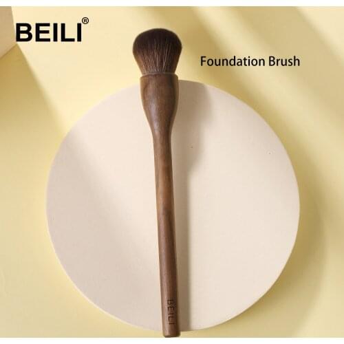 BEILI Walnut Wood Round Foundation Makeup Brushes Professional Makeup Brush For Liquid Products Natural Wood Grain Handmade