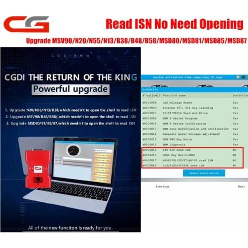 CGDI Prog for BMW Upgrade Read ISN No Need Opening MSV90/N20/N55/N13/B38/B48/B58/MSD80/MSD81/MSD85/MSD87
