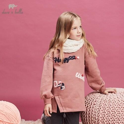 DBK11189 dave bella winter 5Y-13Y kids clothes children sweet letter T-shirt girls high quality fashion tees