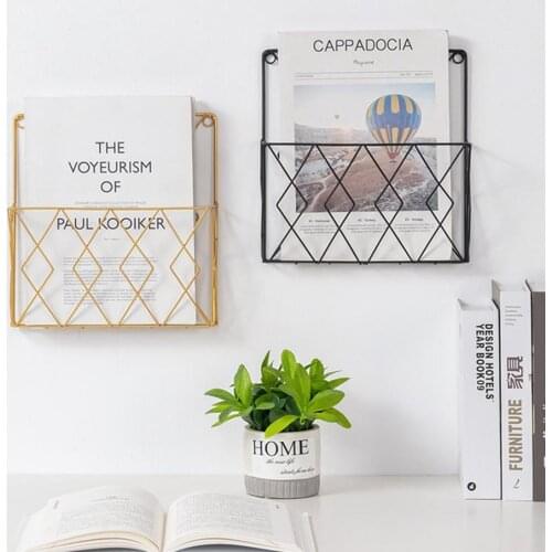 Long Lasting Durable Decorative Wall Hanging Storage Shelf Chic Grid Design Magazines Rack Rustless for Home