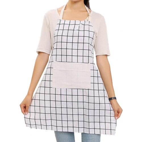 Hot Sale 60% Cooking Apron More Thicken Heat-resistant Cotton Flax Grid Pattern Oilproof Apron for Home Kitchen