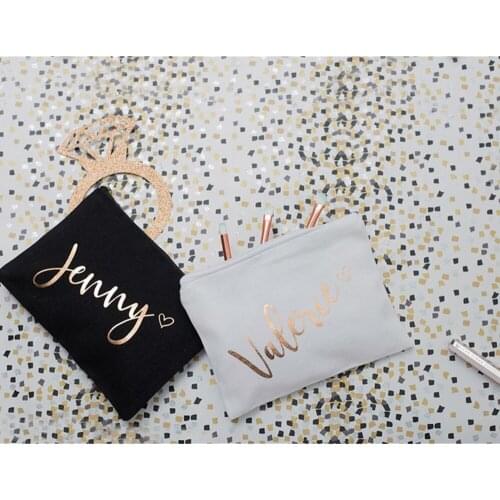 Custom heart Make Up Bag with monogram name thank you Gift rose gold bachelorette makeup Bags Bridesmaid Cosmetic wedding favor