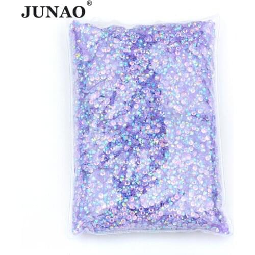 JUNAO 2mm 3mm 4mm 5mm 6mm Transparent Light Purple AB Rhinestones Bulk Resin Non Hotfix Strass Nail Crystal Stones Decoration