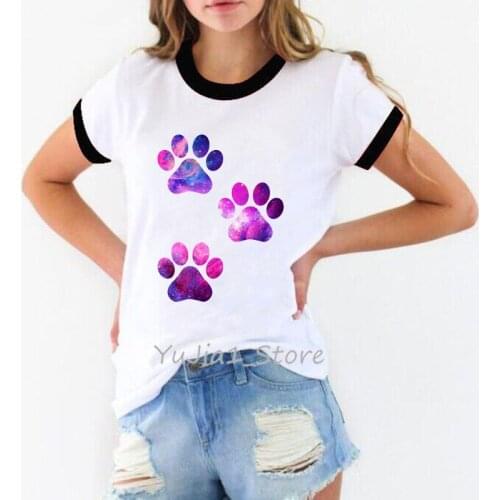 Kawaii Tshirt Women Clothes 2021 Starry Sky Cat Paw Print T-Shirt Female Harajuku Shirt Summer Fashion Short Sleeve T Shirt