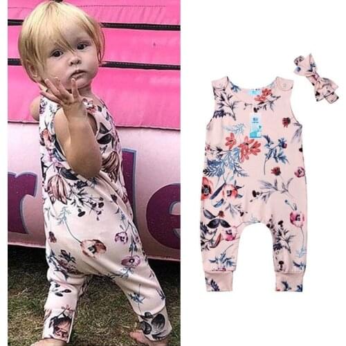 0-24M 2PCS Cute Baby Girl Floral Romper Infant Jumpsuit Newborn Outfits Clothes Headband Set
