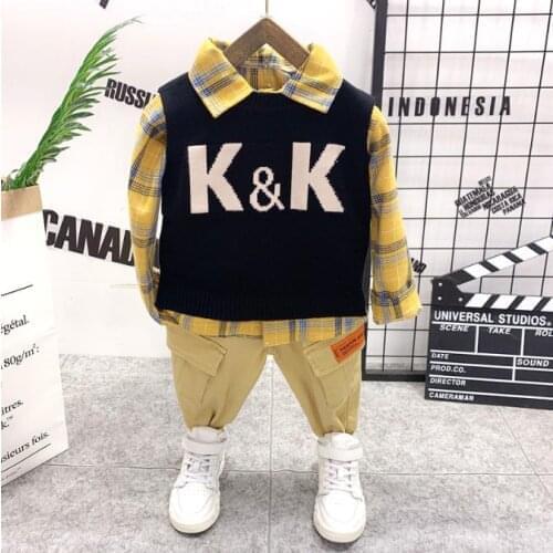 Baby Boy Clothes set 2020 Autumn New Childrens Knit vest, shirt and jeans Baby Girl Clothing Sets Cotton Kids 3pcs Suit