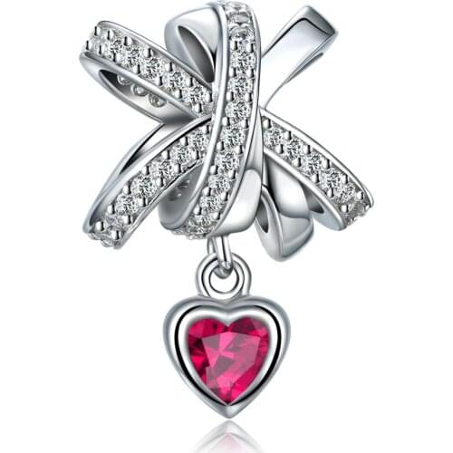 ANNA QUEEN Sweet Bowknot Charms with CZ Heart Charm Beads Fit Bracelets Necklace Jewelry Gift