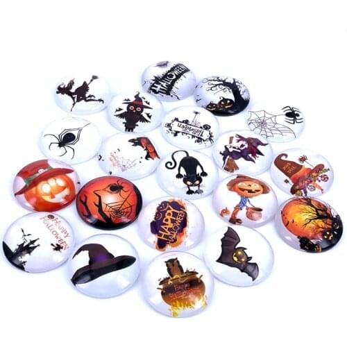 40pcs/lot 10mm 12mm 14mm 16mm Halloween Pattern Round Glass Cabochon Dome for DIY Jewelry Making Findings & Component T021