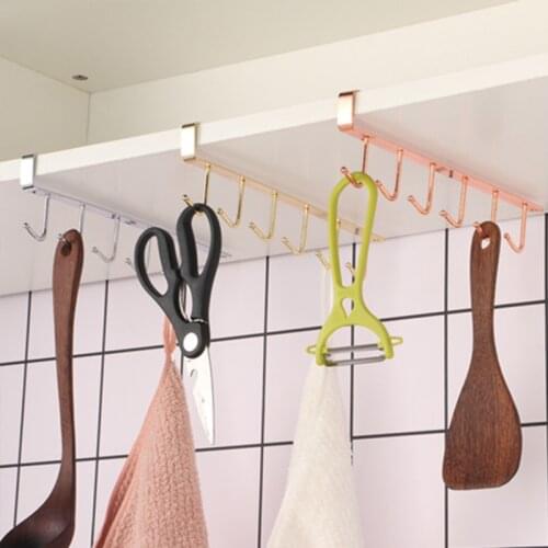 Kitchen Cabinet Hooks Organizer Shelf Bathroom Accessories Cabinet Storage Hanger Multifunctional Door Rear Finishing Rack