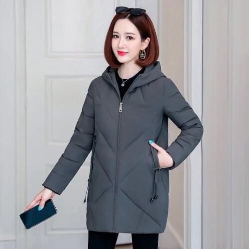 Plus Size Women Winter Long Jacket With Zipper Hooded Thick Womens Parkas Stand Collar Solid Cotton Padded Casual Coat Ladies