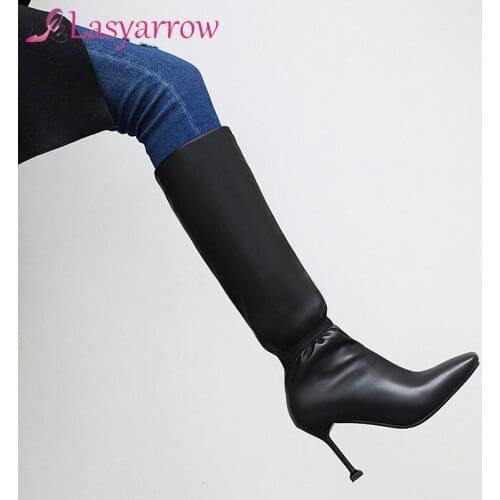 Lasyarrow 2020 Large size 31-48 fashion women boots sexy stiletto high heels square toe knee high boots winter ladies shoes
