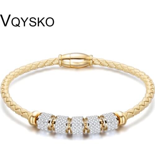 Fashion Magnet Clasp Jewelry Bracelet With Shinning Crystal Women Accessories Braided Leather Cord Beaded Bracelets Best Gift