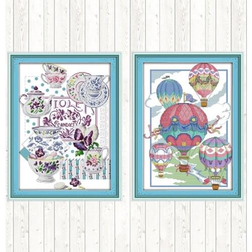 Cup Tale Christmas Cross Stitch Kits DIY Needlework Crafts Patterns Kits Wall Home Decor Cotton Thread Embroidery Needlework Set