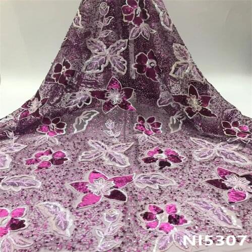 NI.AI Sequence Lace French Tulle Mesh High Quality 5 Yard Fuchsia Crochet Embroidered Nigerian Soft Lace Fabrics NI5307
