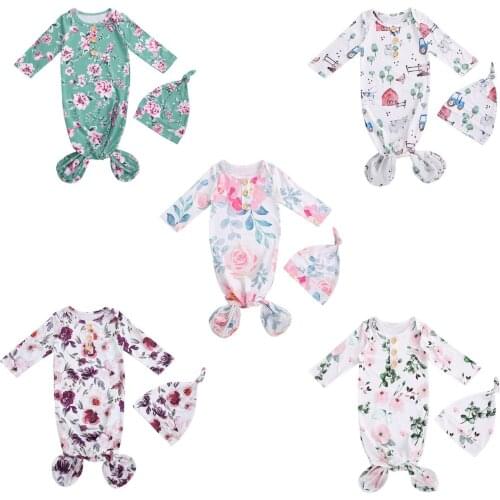 Autumn Infant Baby Girls Sleeping 2Pcs Set Floral Print Long Sleeve Sleeping Bag+Hat Spring