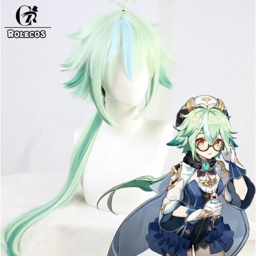 ROLECOS Genshin Impact Cosplay Wig Sucrose 85cm Long Green Cosplay Anime Wigs Heat Resistant Synthetic Halloween Cosplay Hair