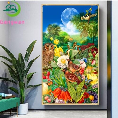 Pastoral, flower, bird, plant landscape 5D DIY Diamond Painting Full Drill Square Round Diamonds Embroidery Entrance Wall art