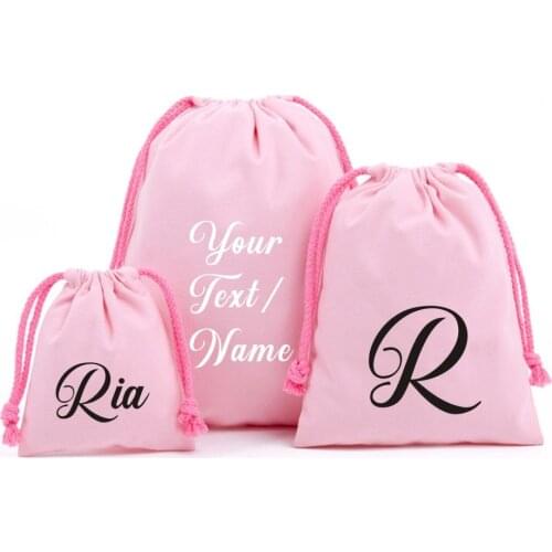 Personalised Cotton Bag Eco friendly Name Pink Bag Custom LOGO Wedding Favor Gift Underwear Swimwear Accessory Cosmetic Bag