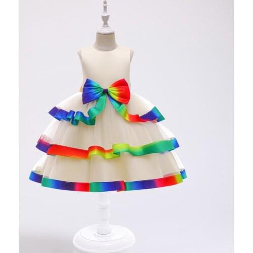 Girl dress fashion color matching big bow net yarn cake puffy princess dress dress for girl wedding party dress childrens dress