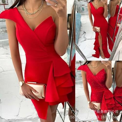 2021 womens new red ruffle dress dresses for women party birthday dress for women