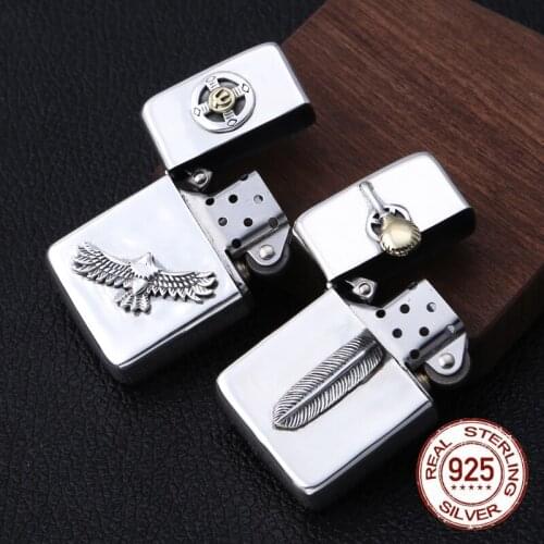 Women Men Pendant Real S990 Sterling silver Flying eagle Feather Lighter shell model charm Necklace Pendant fine Jewelry Gifts