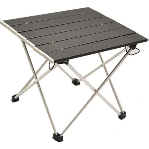 Portable Folding Camping Table Square Lightweight Aluminum Desktop Picnic Barbecue Foldabe Desk Outdoor Travel Beach Table Black